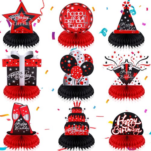 Leyndo 9 Pcs Red and Black Table Decorations Honeycomb Centerpieces Birthday Table Decorations Re...