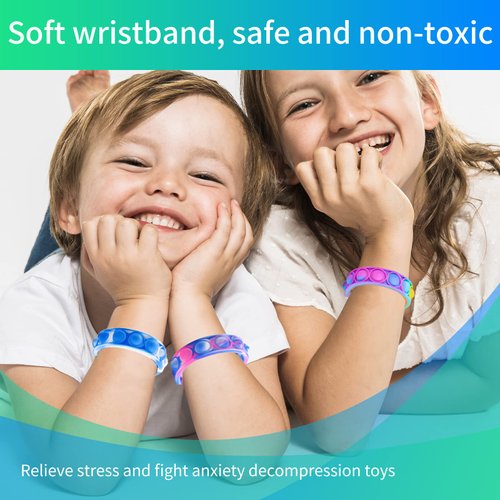 PROUNDLION 100Pcs Pop Bracelet Fidget Toys,Bubble Bracelets,Sensory Toys for Kids Adults ADHD ADD Autism,Classroom Exchange Gifts,Party Favor,Birthday Gifts,Game Prizes,Goodie Bag Stuffers