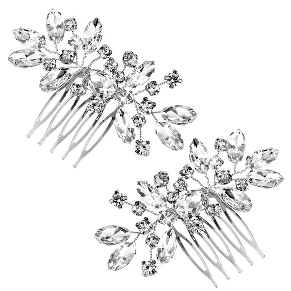Xinjoduz Bridal Hair Comb, 2 PCS Rhinestone Wedding Hair Combs with Crystals, Sparkle Bridal Hair Accessories for Bride Bridesmaids Women Girls (Silver, 3.23 2.09 inches, Metal and Rhinestones)