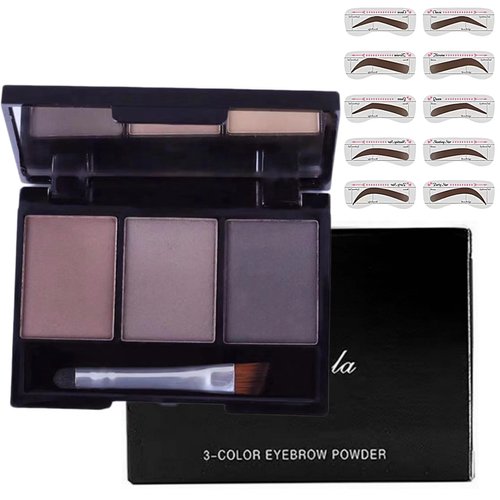 Eyebrow powder, 3-color eyebrow palette makeup to enhance eyebrows, eyebrow color powder with 10 eyebrow templates equipped with mirror for neutral eye makeup(003#)