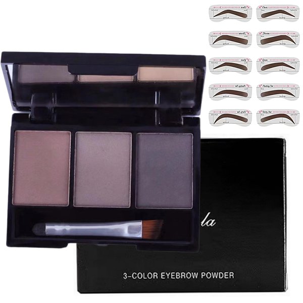 Eyebrow powder, 3-color eyebrow palette makeup to enhance eyebrows, eyebrow color powder with 10 eyebrow templates equipped with mirror for neutral eye makeup(003#)