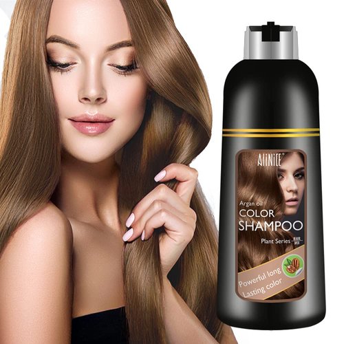 ALINICE Hair Shampoo for Gray Hair – Color Enriched Dye Formula – 3 in 1 with Natural Ingredients – Long Lasting & DIY 500ml (light brown)