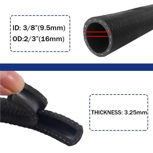 Byredio 3/8 Fuel Line - 10ft 300 psi High-Pressure 300PSI Transmission Cooler Hose NBR Hose For Oil, Gas, Fuel, Diesel, Hydraulic (10mm ID)