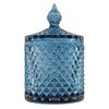 Sizikato Diamond Faceted Crystal Glass Candy Jar with Lid, Blue Decorative Jar, Jewelry Box, Cotton Swab Storage Holder.