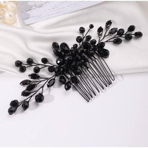 Missgrace Women Handmade Gothic Black Full Rhinestones Side Hair Comb Prom Party Special Occasion Punk Headpiece Black Women Rhinestones Hair Accessories for Women Gilrs (Black 5)