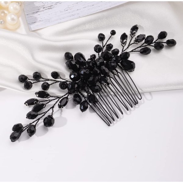 Missgrace Women Handmade Gothic Black Full Rhinestones Side Hair Comb Prom Party Special Occasion Punk Headpiece Black Women Rhinestones Hair Accessories for Women Gilrs (Black 5)