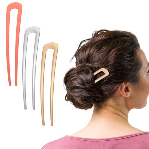 Piriuuo 3 Pcs French Hair Pin, Gold French Pin French Twist Hair Pin Metal French Hair Pins for W...