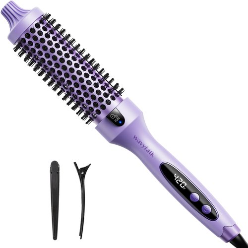 Wavytalk Thermal Brush, 1.5 inch Heated Round Brush for Blowout Look, Negative Ion Technology, Ceramic Tourmaline, 5 Temperature Settings, Dual Voltage, Purple