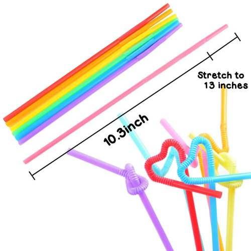 HANSGO Disposable Colorful Drinking Straws, 13inch 100PCS Flexible Straws, 7 Colors Extra Long Straws Party Decorations
