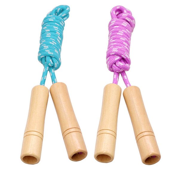 Cotton Jump Rope for Kids, Adjustable Toddler Skipping Rope with Wooden Handle, 2 Pack Student Jumping Rope for Outdoor Fun Activity, Exercise (blue+violet)