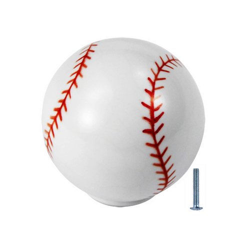 6 Pack Silverline Cabinet Boy Child Drawer Knobs 1-1/4" Sports Dresser Wardrobe Room Decoration, Baseball