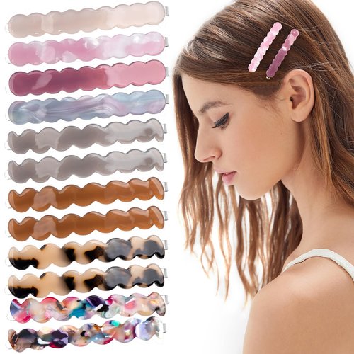 Nuorest 12PCS French Hair Bobby Pins for Women, Elegant Acetate Hair Barrettes, Wide Hair Clips, Colorful Decorative Hair Pins Accessories for Women, Girls