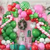 Christmas Balloon Garland Arch Kit,Red Green Pink Balloons with Santa Claus Crutch Lollipop Candy Balloons for Christmas Party Decorations Xmas Eve New Year Holiday Party Supplies