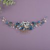 Rumtock Blue Rhinestones Beads Pearl Flower Long Hair Comb for Women Girls Wedding Bridal Boho Hair Piece Hair Styling Jewelry (Lake)