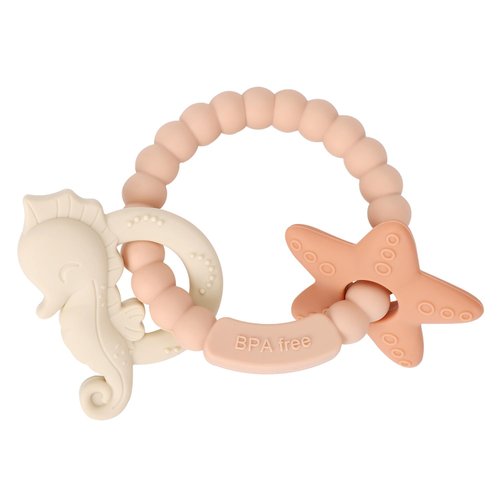 Eoopoon Silicone Teething Ring Toy, Baby Teether Toys with Rattles, BPA Free Sensory Chew Toys for Babies 3-6-12 Months to Soothe Sore Gums, Great Shower, Christmas Gift(Blush)