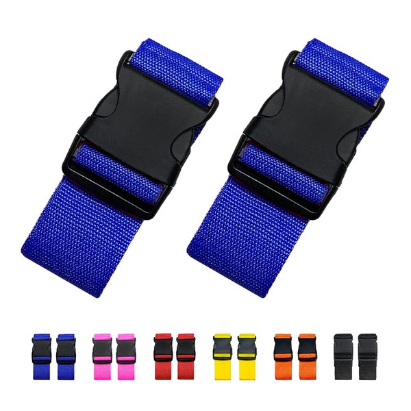 2 Pack Suitcase Straps, Bright Color Adjustable Luggage Belts, TSA Approved (Blue)