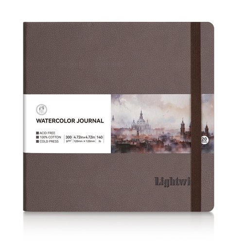 Lightwish Square Watercolor Journal, 100% Cotton Cold Press Small Watercolor Paper Sketchbook 4.72” x 4.72”, 20 Sheets (140lb/300gsm), Acid-Free for Watercolors, Gouache, Acrylics