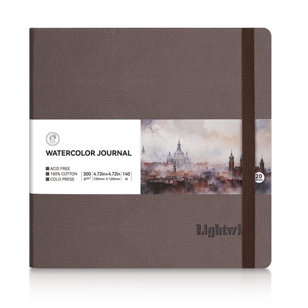 Lightwish Square Watercolor Journal, 100% Cotton Cold Press Small Watercolor Paper Sketchbook 4.72” x 4.72”, 20 Sheets (140lb/300gsm), Acid-Free for Watercolors, Gouache, Acrylics