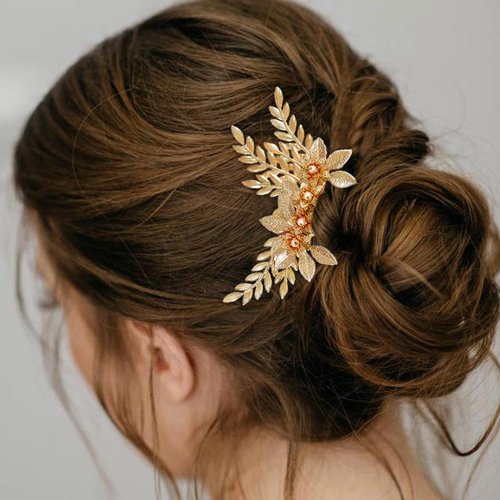 Latious Leaf Bride Wedding Hair Comb Gold Flower Hair Clip Bridal Hair Accessories for Women and Girls
