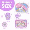 Lajeje 44Pcs Unicorn Tea Party Set for Little Girls, Pretend Plastic Teapot Set, Princess Tea Time Play Kitchen Toy with Dessert, Carrying Case for Birthday Easter Gifts Kids Toddlers Age 3 4 5 6