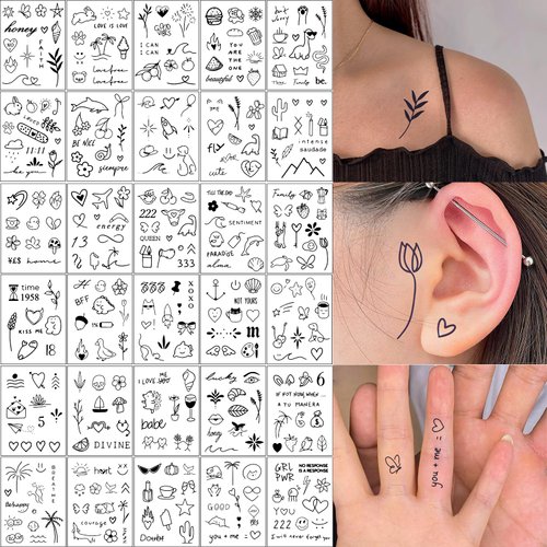 30 Sheets 400PCS Tiny Small Stickers Temporary Tattoos with Plant Herbal For Women Men Finger Hands, Black Small Tattoo Stickers For Adult Kids Q619C