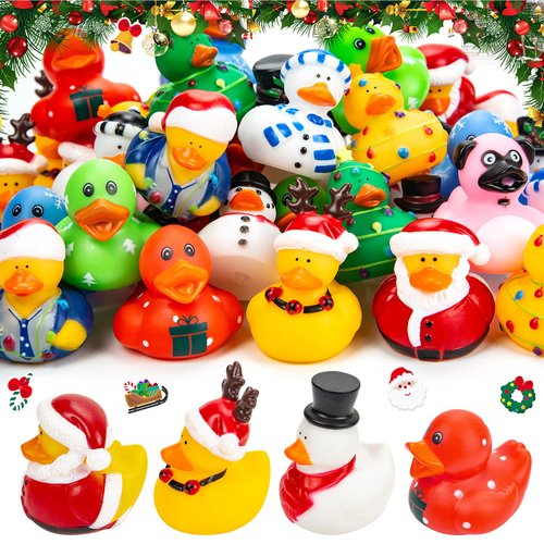 45 Pcs Christmas Rubber Ducks 2.16" Funny Rubber Ducks Christmas Eve Thanksgiving Day Halloween Assortment Duckies Bath Toys for Jeep Ducking Floater Duck Christmas Themed Bathtub Toys