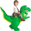 COMIN Inflatable Dinosaur Costume Kids, Ride on T-rex Blow Up Dino Costume Green Funny Dress for Halloween Party 2-3Y