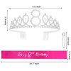 CAVETEE Silver 8th Birthday Sash and Crown for Girls 8th Birthday Tiara and Sash Set Silver Happy Birthday Decorations for 8th Birthday Gifts