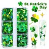 6 Grids 3D Heart Nail Glitter Sequins St. Patrick's Day Nail Art Stickers Decals Green Clover Flakes Acrylic Nails Design Supply Nail Sparkle Glitter for Nail Art Decoration