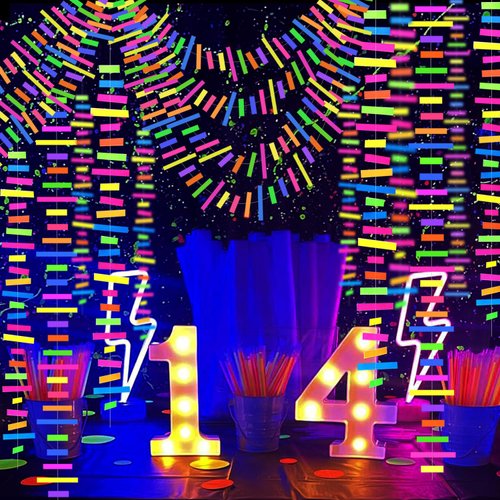 60feet UV Neon Paper Garland Stripe Neon Streamers Black Light Neon DecorationsGlow Party UV Reactive Neon Party Favors Glow in The Dark Party Supplies and Decorations for Wedding Birthday Banners