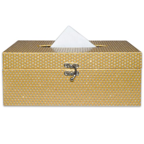 MODE HOME Wooden Tissue Box Cover Rectangular, Decorative Gold Tissue Box Holder for Bedroom, Living Room, Bathroom, Dryer Sheet Holder for Laundry Room Decor