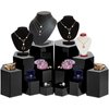 Hexagonal Jewelry Display Risers Hexagonal Display Riser Stands Acrylic Hexagonal Jewelry Showcase Acrylic Jewelry Display Stand Riser for Jewelry Display, 6 Sizes (Black, 12 Pieces)