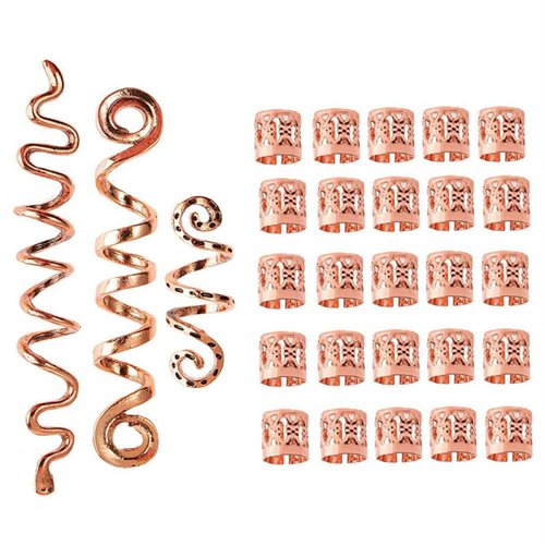 28 Pieces Hair Beads Spiral Coils Dreadlock Beads Braids Rings Clips Metal Cuffs Loc Hair Jewelry Hair Wraps Accessory Snake Hair Clips for Women and Girls (Rose)