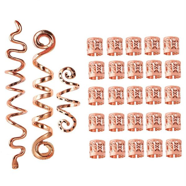 28 Pieces Hair Beads Spiral Coils Dreadlock Beads Braids Rings Clips Metal Cuffs Loc Hair Jewelry Hair Wraps Accessory Snake Hair Clips for Women and Girls (Rose)