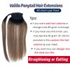 Remy Ponytail Hair Extensions Ombre Human Hair Ponytail Extension Black to Chocolate Brown Mix Caramel Blonde Highlights Remy Hair Extensions Silky Hair Pony Tail One Piece 16inch 80g for Women