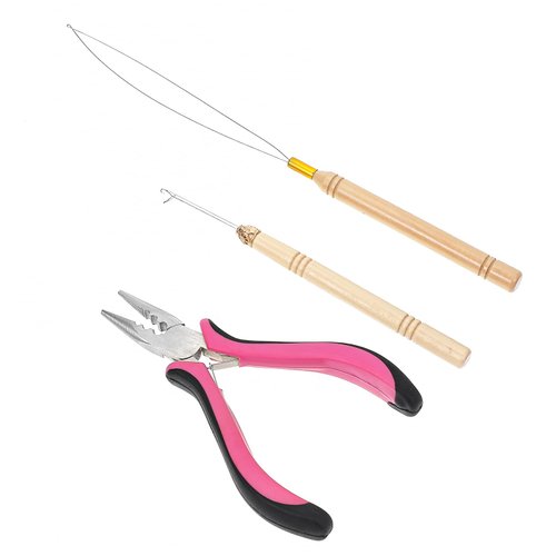 Lusofie 3Pcs Hair Extension Pliers Stainless Steel Micro Hair Pulling Hook & Hair Loop, Hair Extension Tools Pliers for Beads Hair Styling Tools Accessory