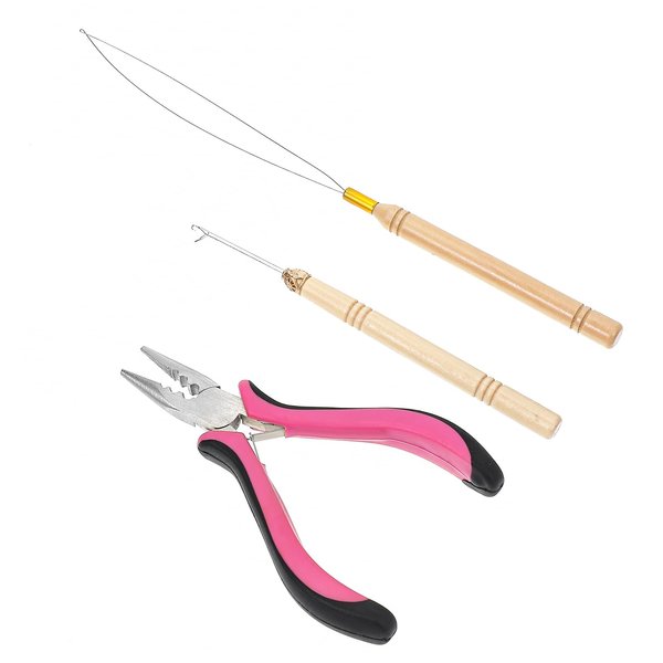 Lusofie 3Pcs Hair Extension Pliers Stainless Steel Micro Hair Pulling Hook & Hair Loop, Hair Extension Tools Pliers for Beads Hair Styling Tools Accessory