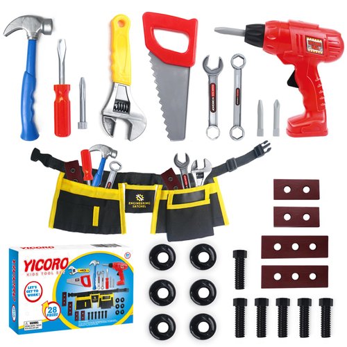 YICORO Kids Tool Set – 28 PCS Toddler Tool Set with Toy Drill, Pretend Play Kids Toys, Toy Tools for Kids Ages 3,4,5,6,7,8 Years Old, Boy Toys