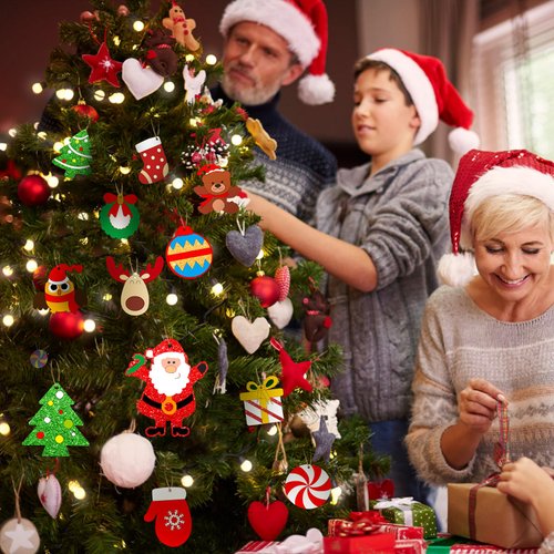 OCHIDO 36 Pcs Wooden Christmas Ornaments for Hanging Decorations,12 Styles Unfinished Wooden Slices with Holes for Paintable Crafts,Kid DIY Craft Gift Toys with Paint Set for Girls and Boys Ages 5-12