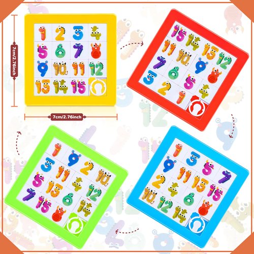 Sumind 8 Pieces Slide Puzzles for Kids 15 Puzzle Number Puzzle Plastic Slide Puzzle Sliding Puzzle Brain Teaser IQ Game Gift Party Favor Toys Educational Learning for Boys Girls Kids Adults, Colorful