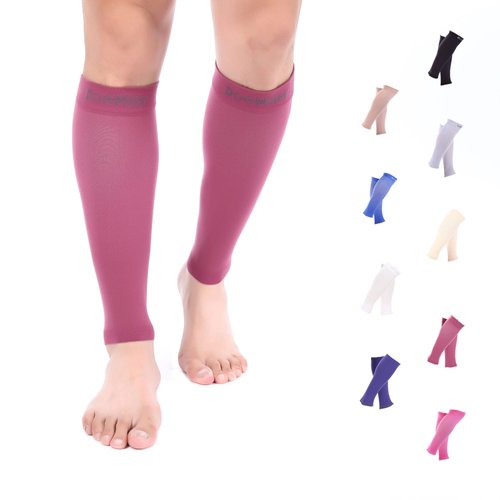 Doc Miller Calf Compression Sleeve Men and Women - 15-20mmHg Shin Splint Compression Sleeve Recover Varicose Veins, Torn Calf and Pain Relief - 1 Pair Calf Sleeves Maroon Color - Small Size