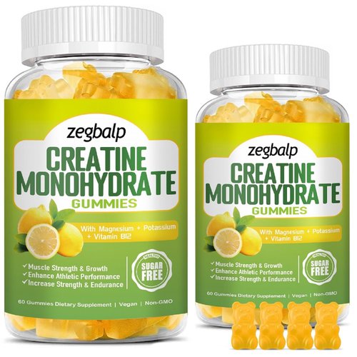 Sugar Free Creatine Monohydrate Supplement Gummies for Men & Women Creatine Monohydrate with Magnesium & Vitamin B12 For Muscle Strength & Growth, Energy Boost, Pre-Workout Supplementm, 120 Counts