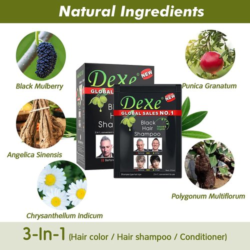 Instant Hair Dye - Black Hair Shampoo - (3) Black Colour - Simple to Use - Last 30 days - Natural Ingredients