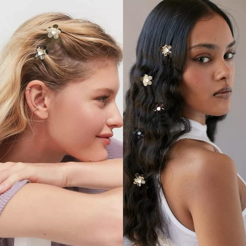 ATODEN Mini Hair Clips Small Flower Claw Clips 24Pcs 0.6'' Pearl Tiny Clips for Thin Hair Cute Hair Clips Little Daisy Jaw Clips Hair Accessories for Women Girls Teens