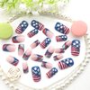 4th of July Press on Nails Medium Square Fake Nails Red Blue White French Tip False Nails Press ons Stars Silver Glitter Glue on Nails Glossy Artificial Independence Day for Girls 24Pcs