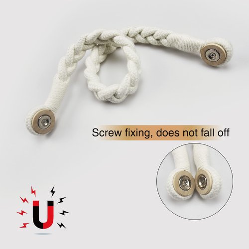 Porlau 4 Pack Magnetic Soft Curtain Tiebacks Cotton Hand-Woven Tieback Holdback Home Decorative Tie Backs with Durable Wooden Buckle for Home Office Decor (Cream, 4)