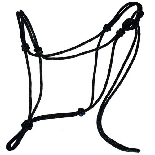 Knotty Girlz 1/4" Double Braid Polyester Yacht Rope Horse Halter (Black with Blue, Yearling)