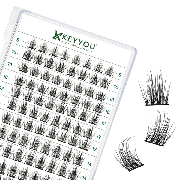 Lash Clusters 96pcs Individual Lashes D Curl 10-18MIX Eyelash Clusters KEYYOU Volume Wispy Lash Extension Soft&Comfortable Easy DIY at Home(Y15,D-10-18MIX)