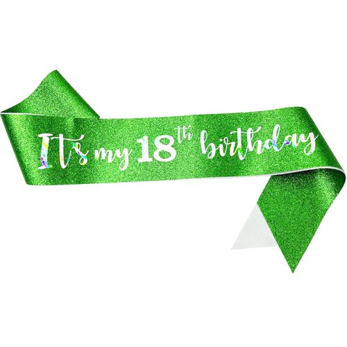 NAUXIUDSJS 18th Birthday Sash,Glitter Sash with Multicolor Foil,18th Birthday Gifts Decorations for Girls Happy 18th Birthday Party Favor Supplies,Green