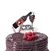 Happy Birthday Cake Topper, Wine Bottle and Glass Acrylic Cake Topper,Whisky and Wine Themed Birthday Party Decor